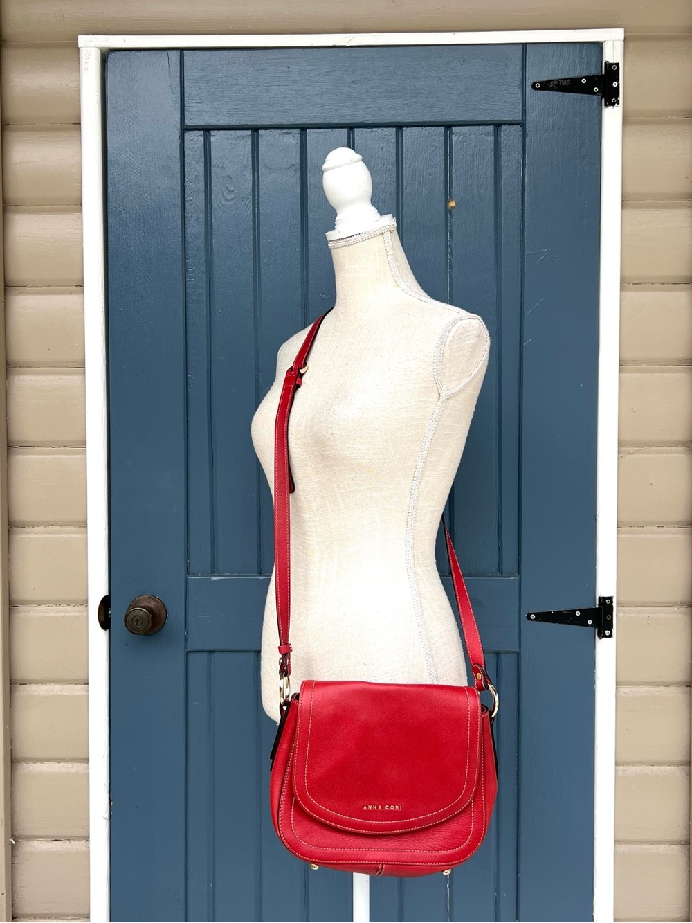 Anna Cori Rossa Vitello Red Leather Crossbody Saddle Bag